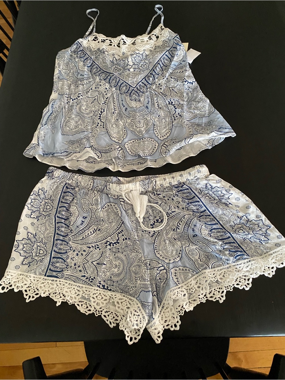 Blue Paisley Lace-Trim Camisole & Short Sleep Set